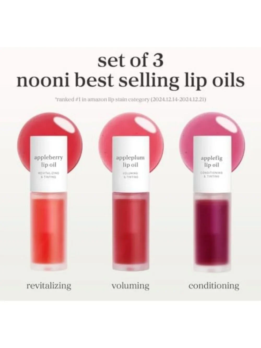 Korean Lip Oil Set - Tinted Gloss in Appleberry, Appleplum & Applefig